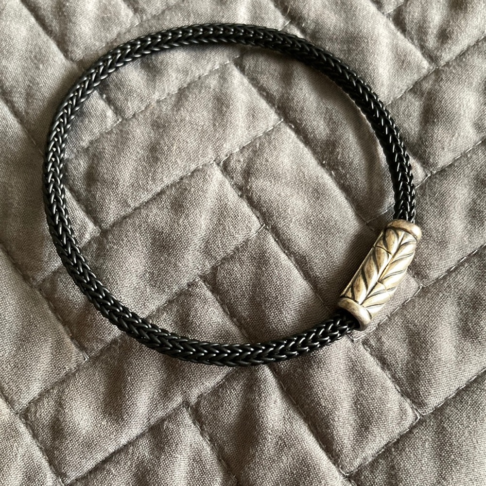 David Yurman Black and Silver rubber bracelet.
